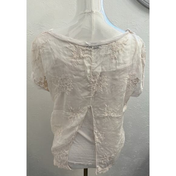 Angela Moda Sheer Silk Blend Floral Embroidered Top Size Large Italy Fairy Ivory - Picture 2 of 7